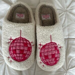 Pink disco ball slippers